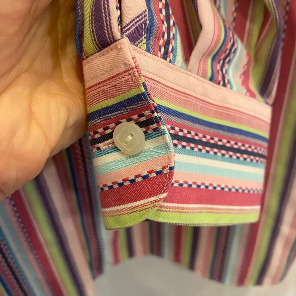 NWOT Women’s Foxcroft Multi Stripe Casual Button Down Long Sleeve Shirt Sz 14 - Picture 7 of 13